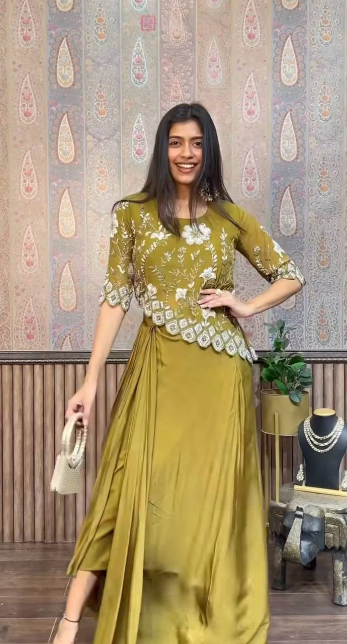 New Two-Piece Indo-Western Ready-to-Wear Draped Dhoti with Fancy Up-Down Top