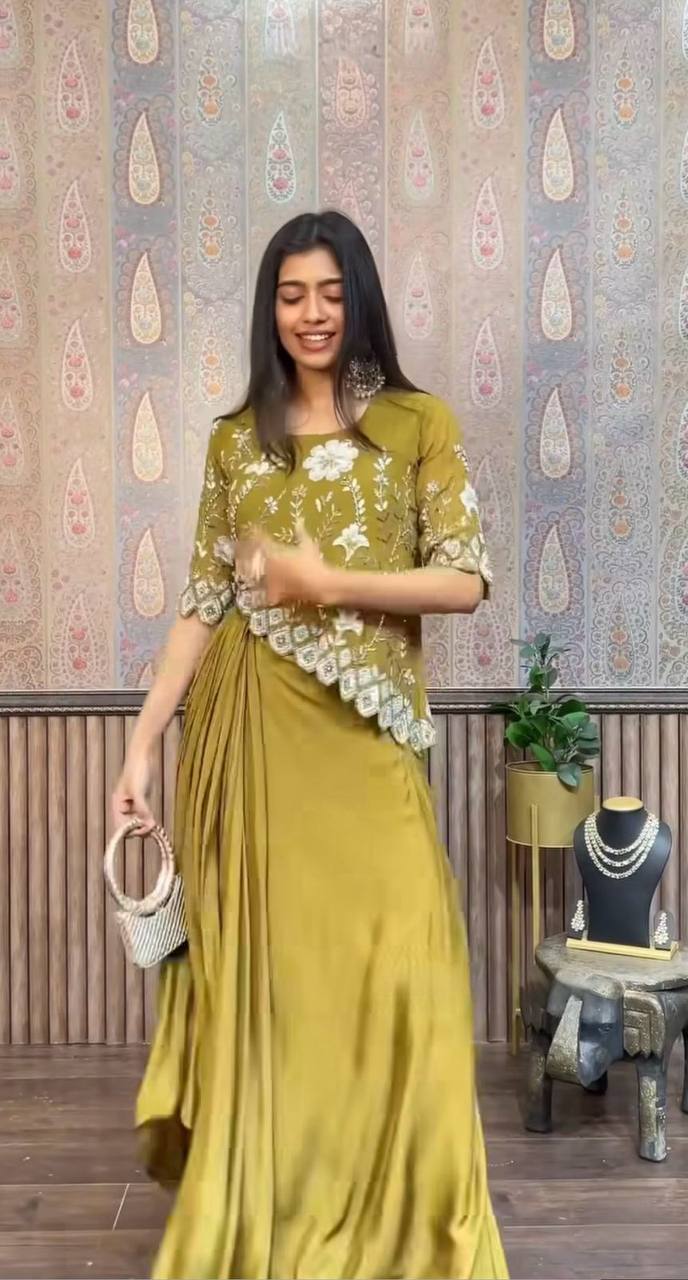 New Two-Piece Indo-Western Ready-to-Wear Draped Dhoti with Fancy Up-Down Top