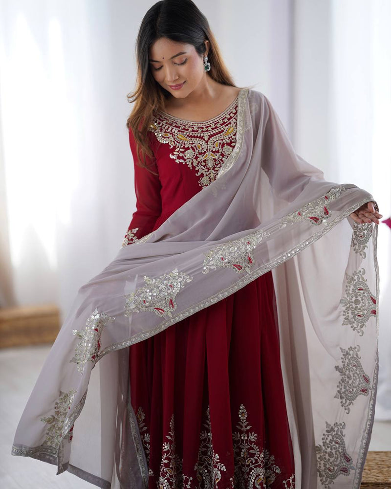 Heavy Designer Party Wear Gown with Dupatta – Multy Thread Embroidery & Sequence Work