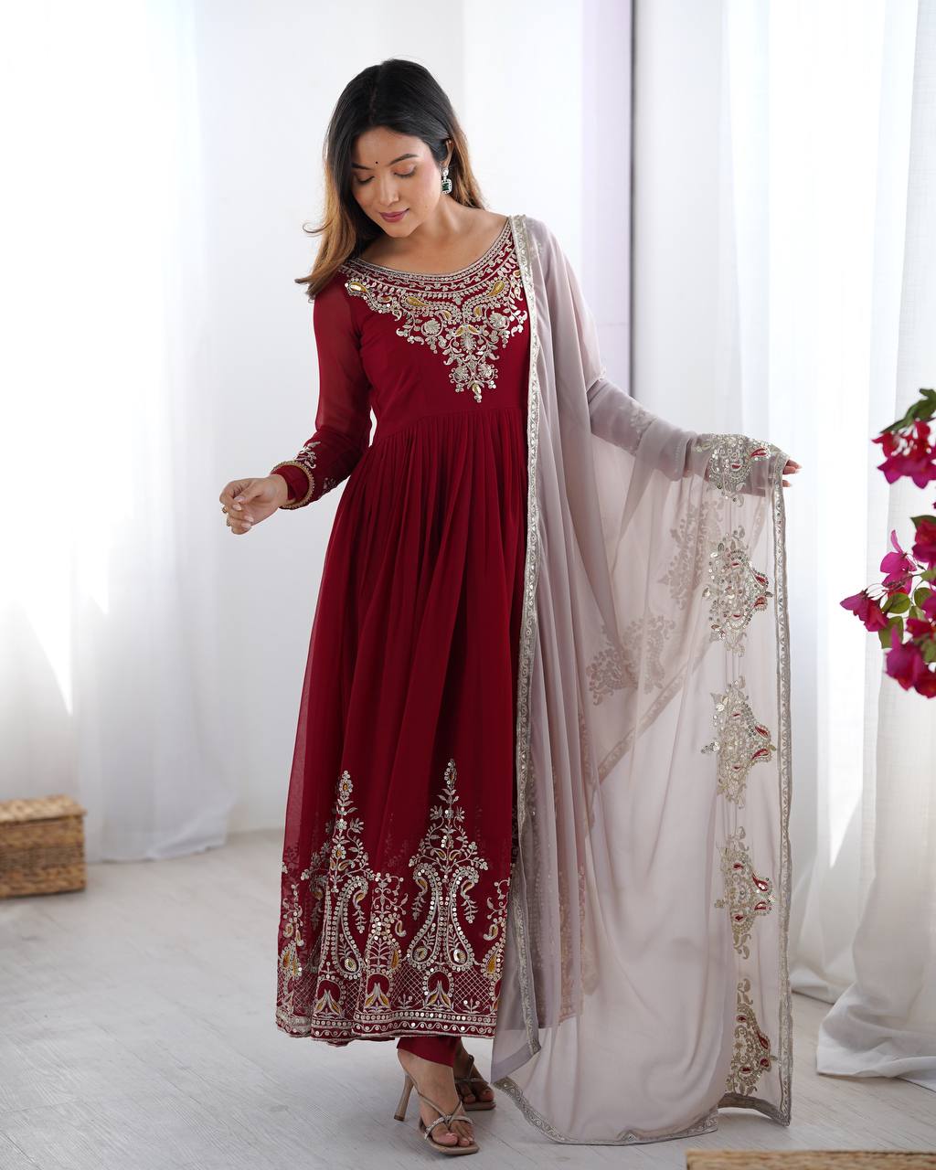 Heavy Designer Party Wear Gown with Dupatta – Multy Thread Embroidery & Sequence Work