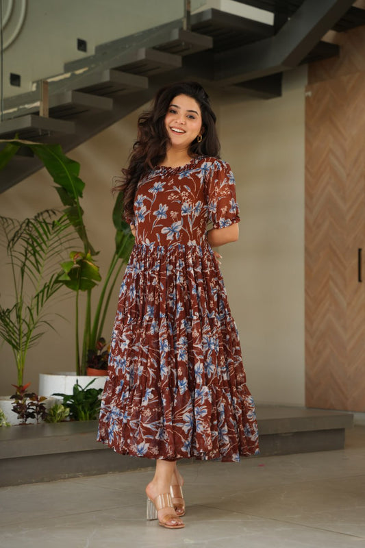 Premium Printed Faux Georgette Flair Gown