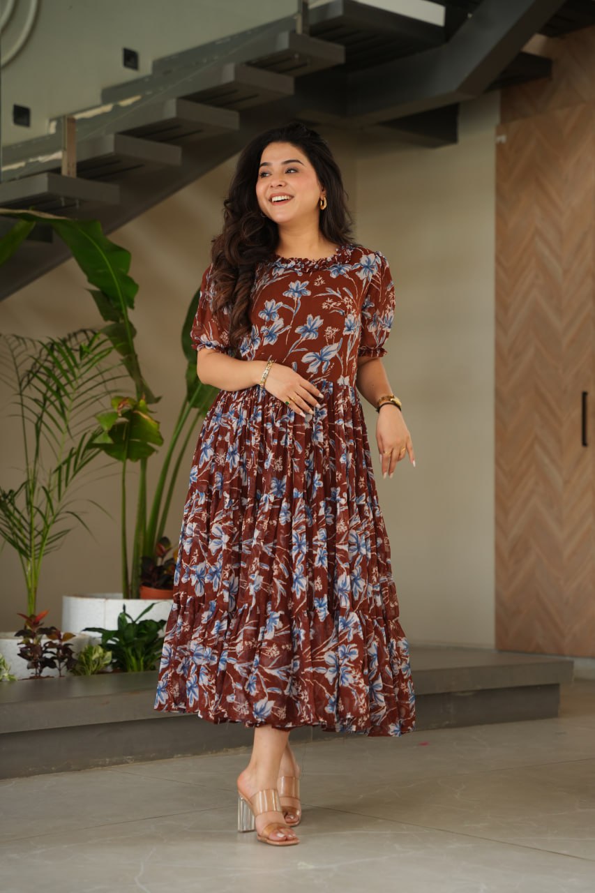 Premium Printed Faux Georgette Flair Gown