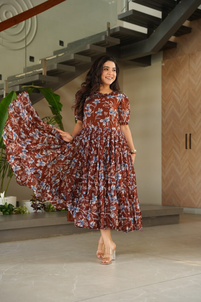 Premium Printed Faux Georgette Flair Gown