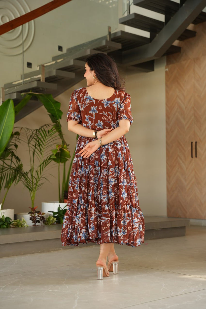 Premium Printed Faux Georgette Flair Gown