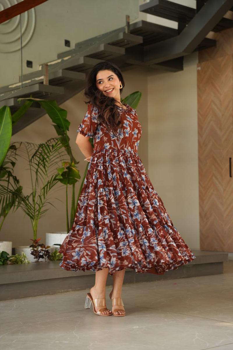 Premium Printed Faux Georgette Flair Gown