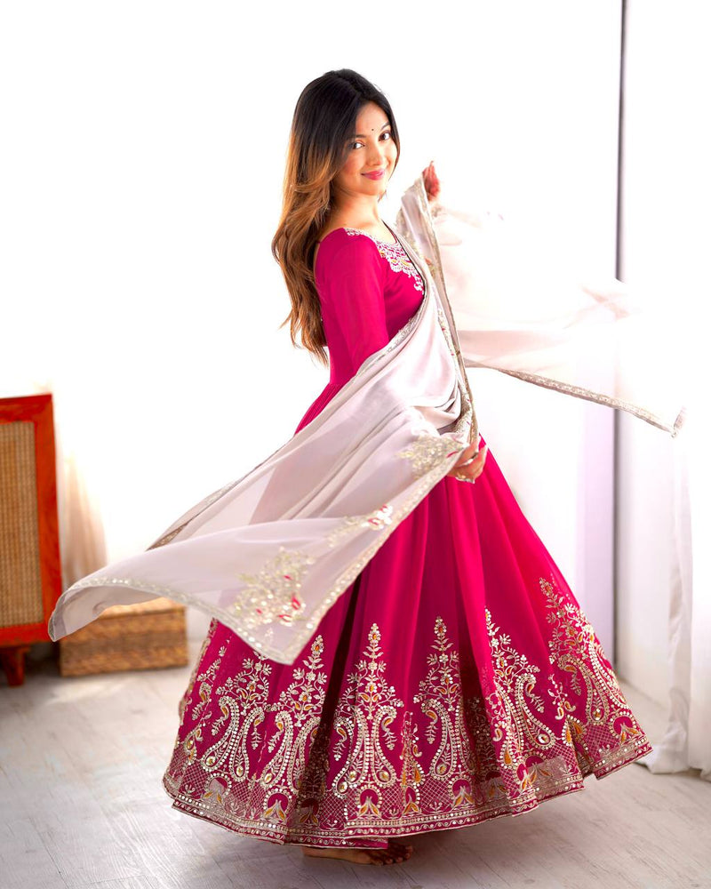 Heavy Designer Party Wear Gown with Dupatta – Multy Thread Embroidery & Sequence Work