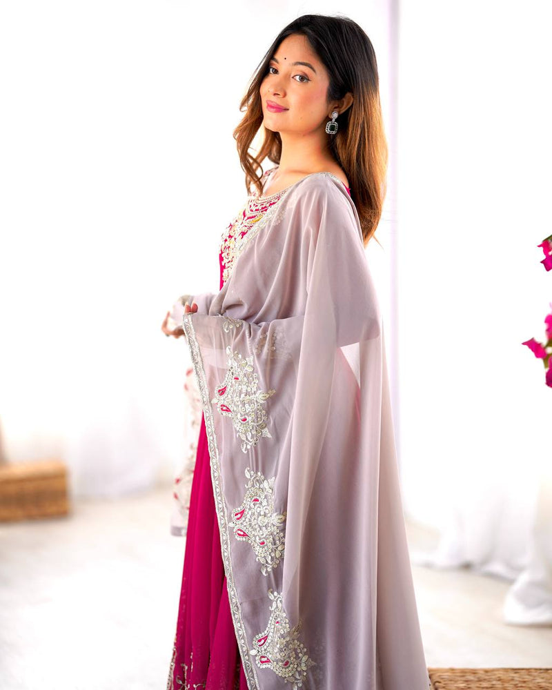Heavy Designer Party Wear Gown with Dupatta – Multy Thread Embroidery & Sequence Work