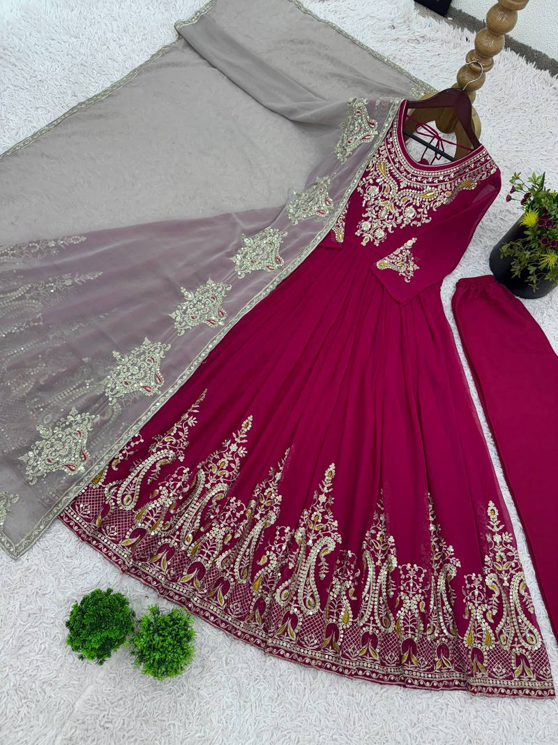 Heavy Designer Party Wear Gown with Dupatta – Multy Thread Embroidery & Sequence Work