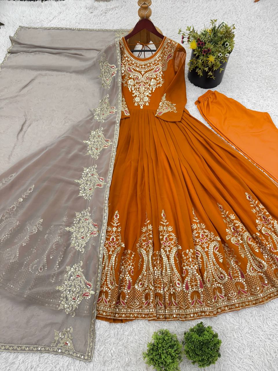 Heavy Designer Party Wear Gown with Dupatta – Multy Thread Embroidery & Sequence Work