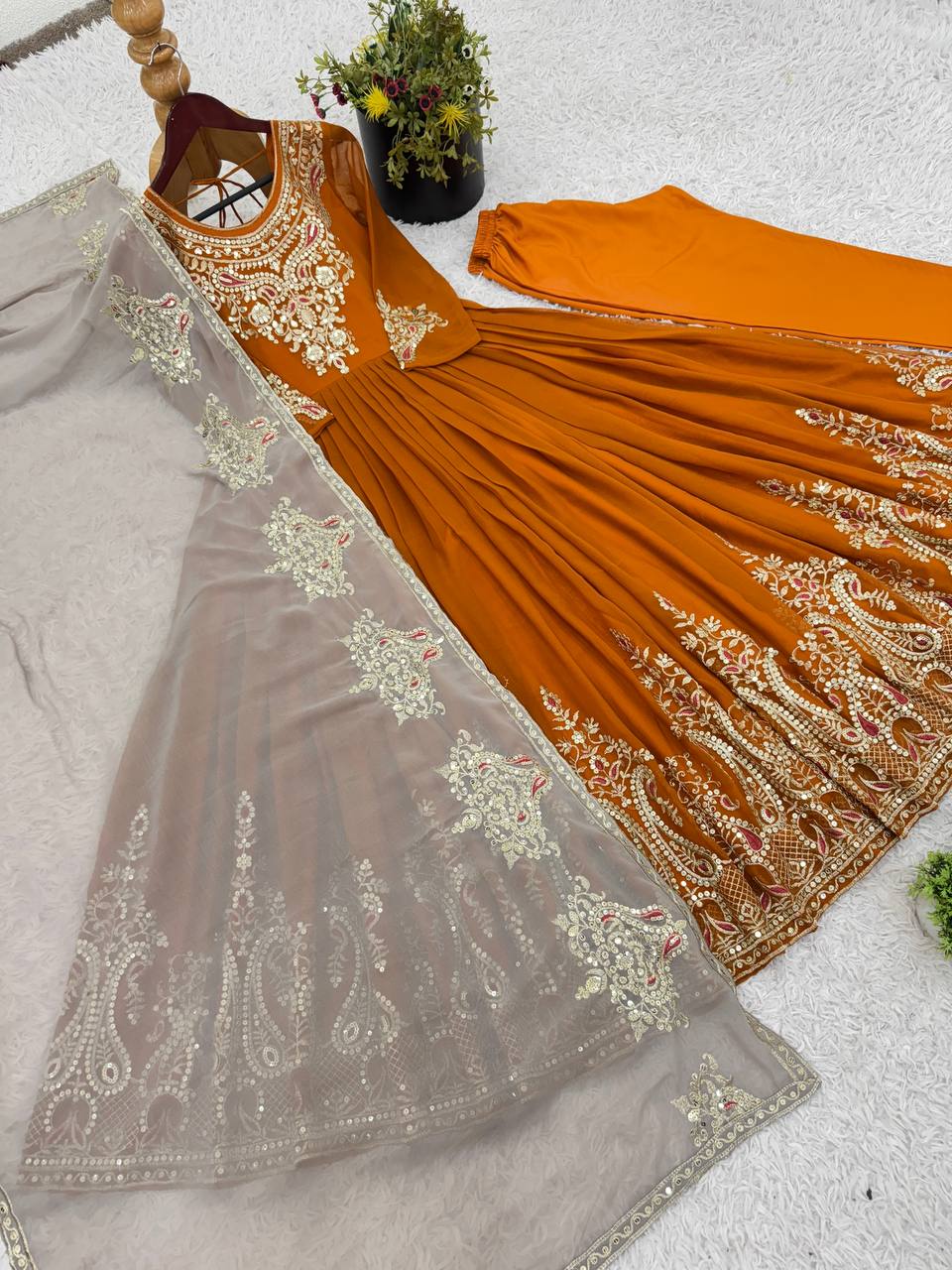 Heavy Designer Party Wear Gown with Dupatta – Multy Thread Embroidery & Sequence Work