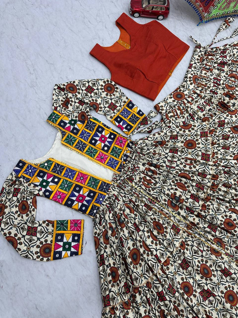 6 Meter Flair Navratri Special Lehenga Choli with Embroidered Shrug