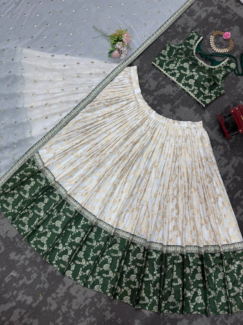 Designer Jequard Semi-Stitched Lehenga Set with Fancy Dupatta