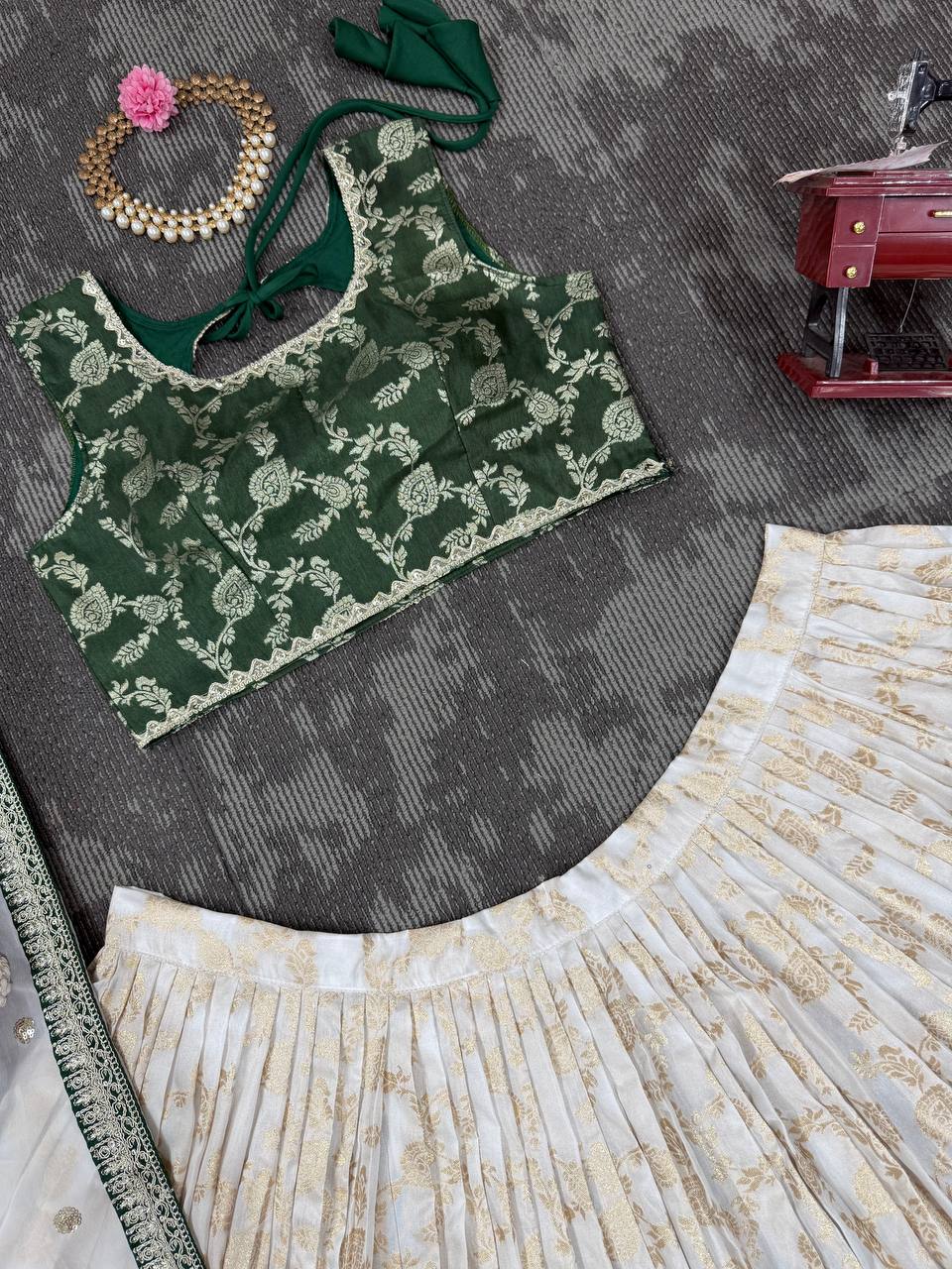 Designer Jequard Semi-Stitched Lehenga Set with Fancy Dupatta