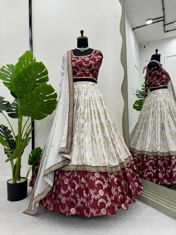 Designer Jequard Semi-Stitched Lehenga Set with Fancy Dupatta