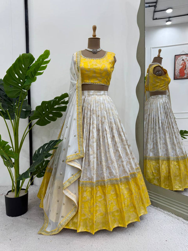 Designer Jequard Semi-Stitched Lehenga Set with Fancy Dupatta