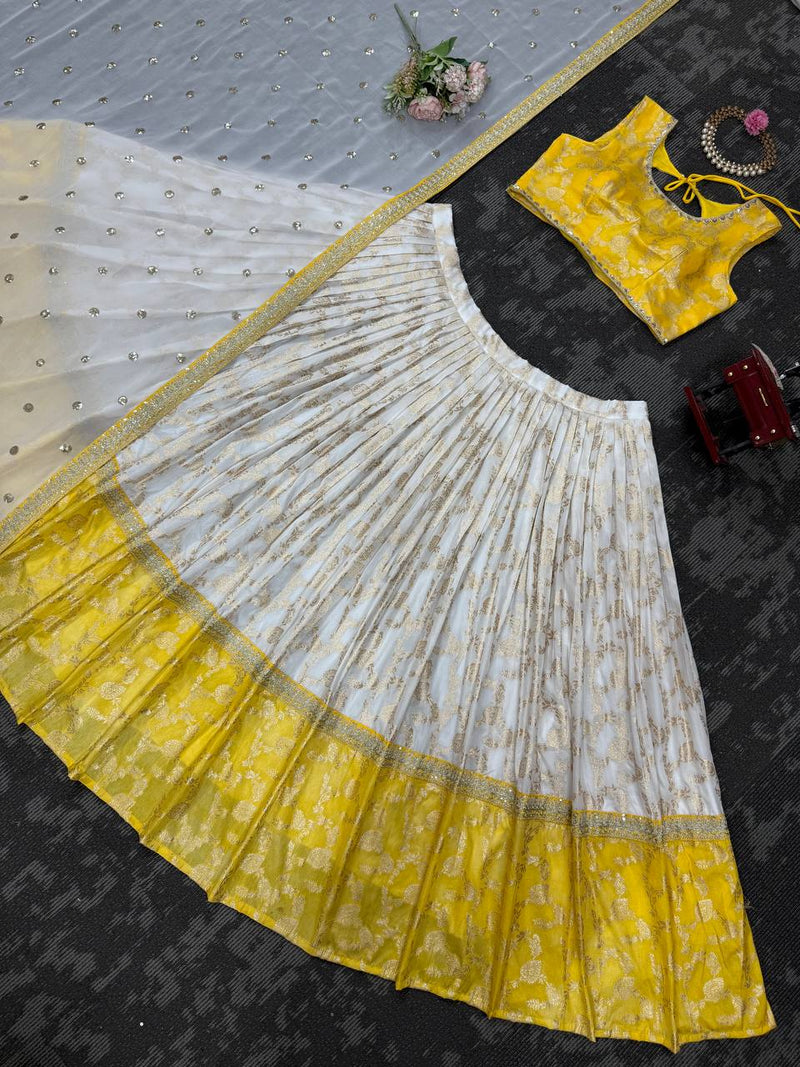 Designer Jequard Semi-Stitched Lehenga Set with Fancy Dupatta