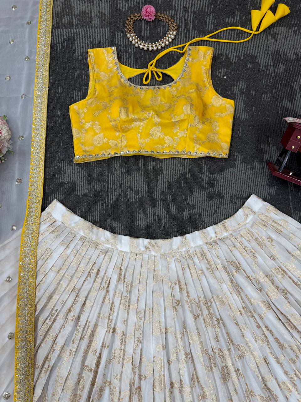 Designer Jequard Semi-Stitched Lehenga Set with Fancy Dupatta