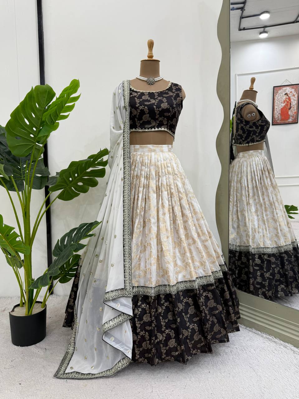 Designer Jequard Semi-Stitched Lehenga Set with Fancy Dupatta