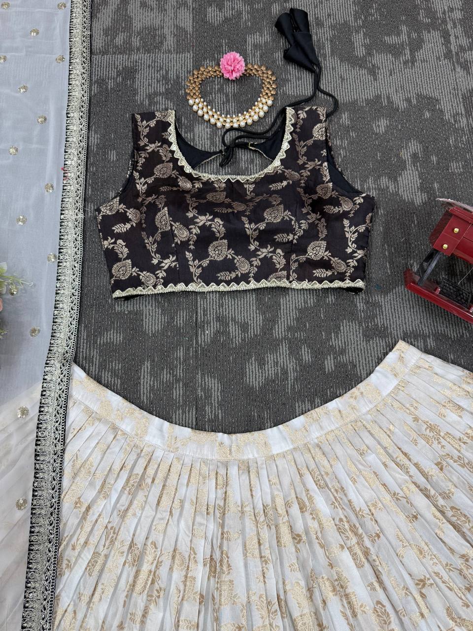 Designer Jequard Semi-Stitched Lehenga Set with Fancy Dupatta