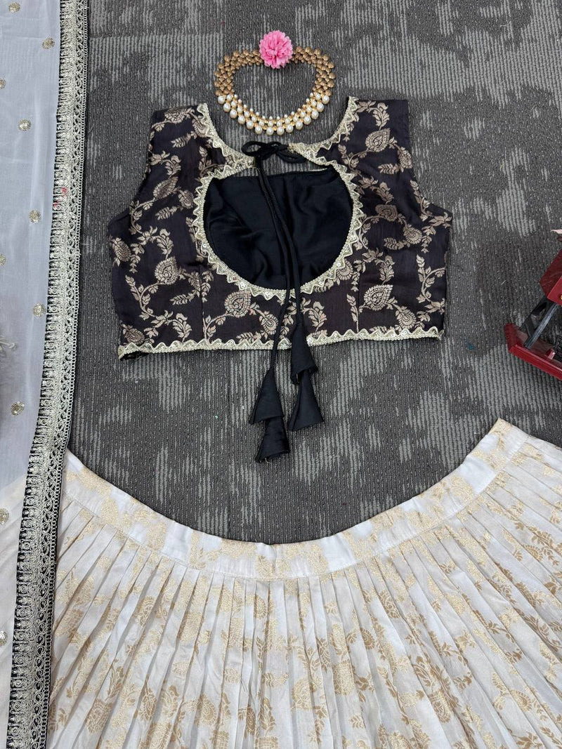 Designer Jequard Semi-Stitched Lehenga Set with Fancy Dupatta