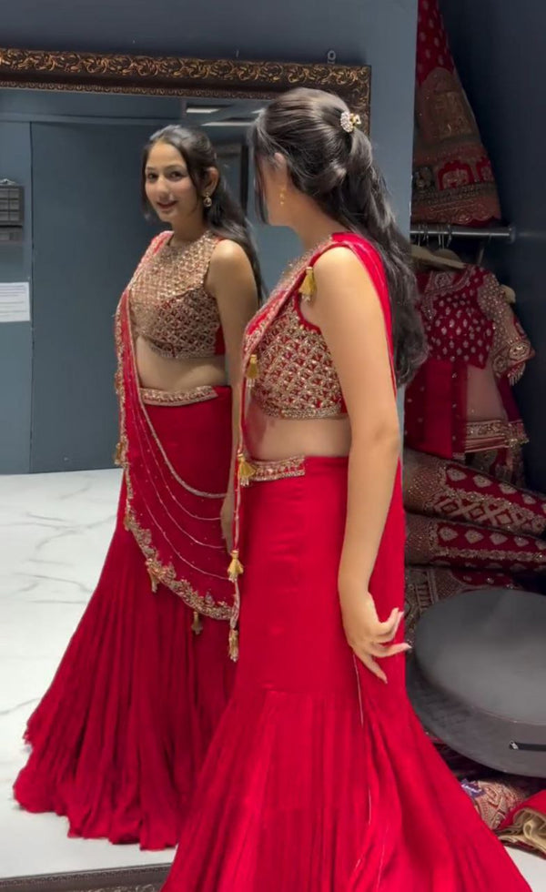 Red Designer Sequence Embroidery Lehenga Choli Set
