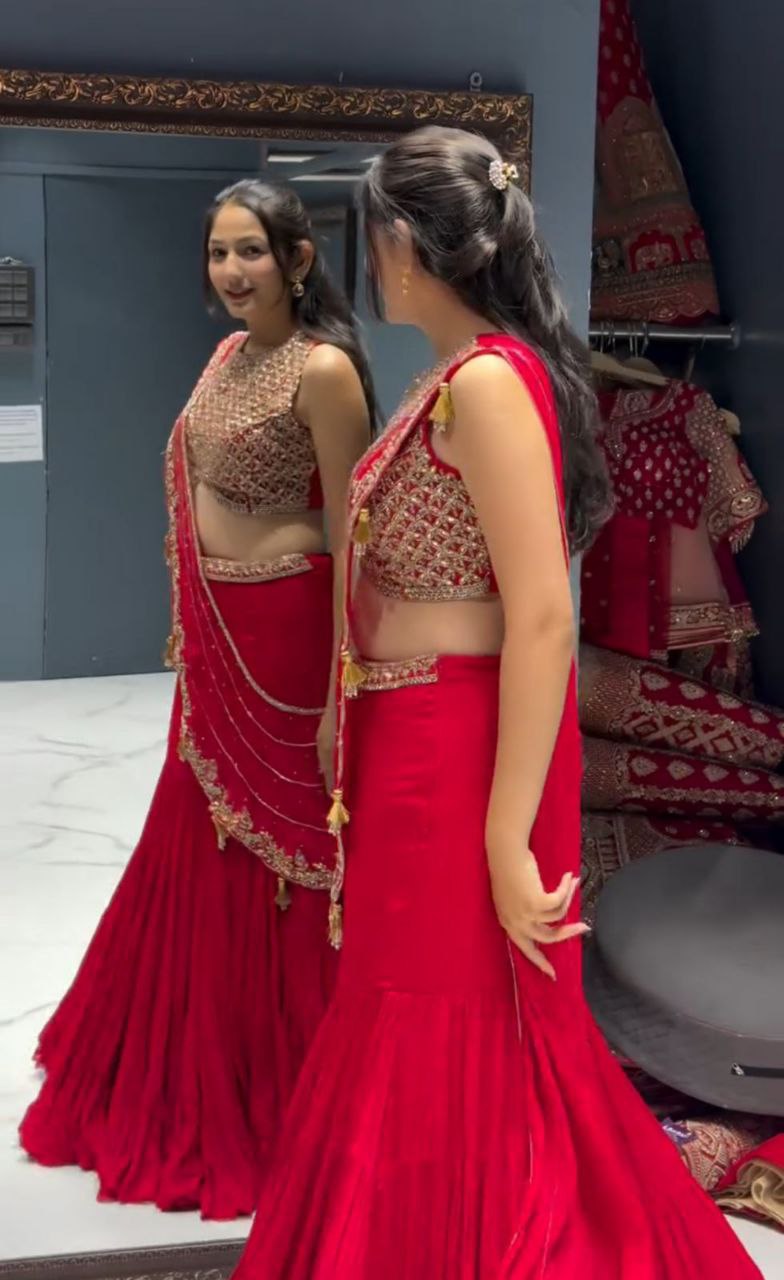 Red Designer Sequence Embroidery Lehenga Choli Set