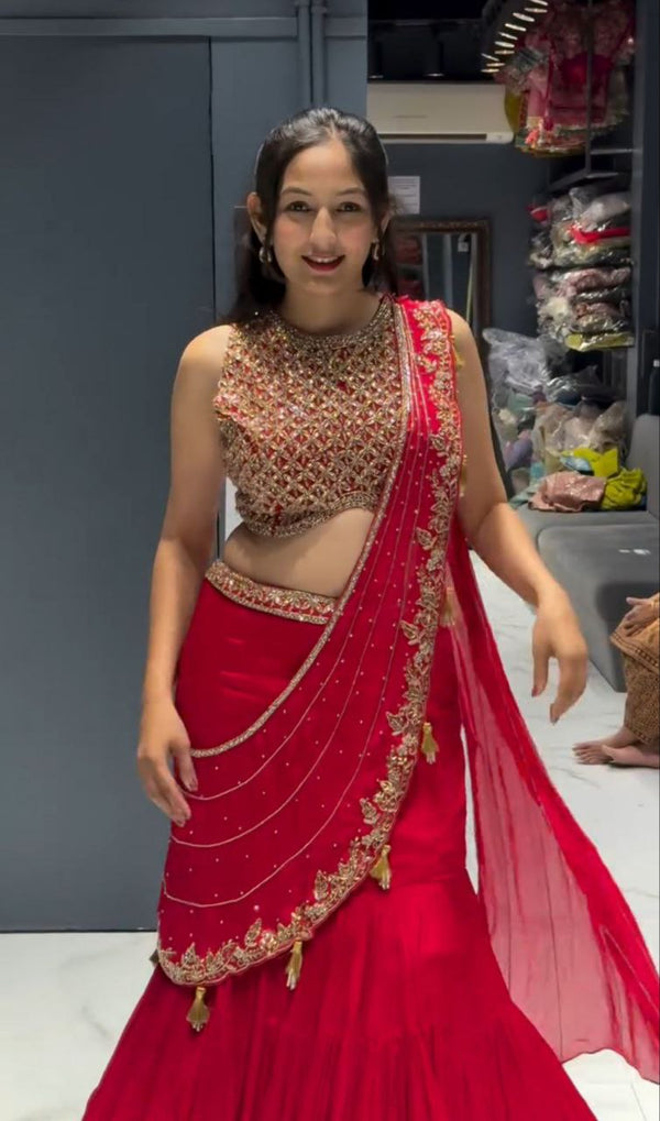Red Designer Sequence Embroidery Lehenga Choli Set