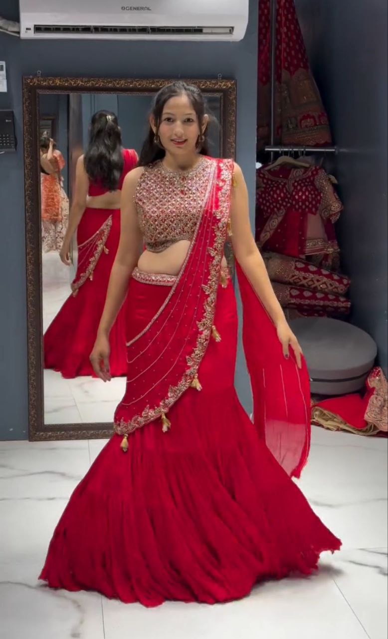 Red Designer Sequence Embroidery Lehenga Choli Set