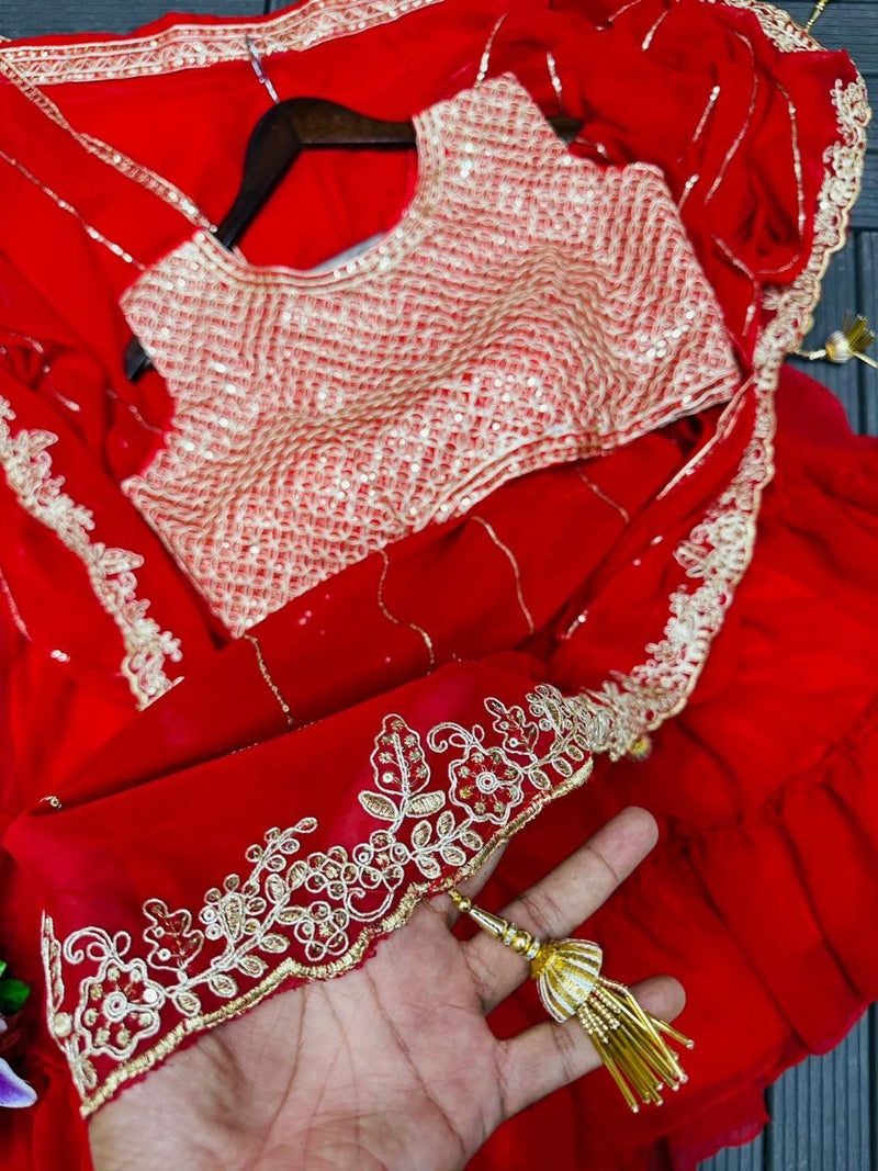 Red Designer Sequence Embroidery Lehenga Choli Set
