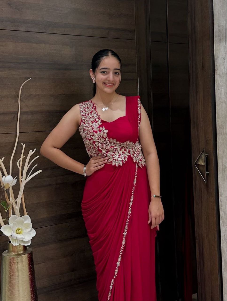 Pink Trending Embroidery Cording Work Ready to Wear Saree