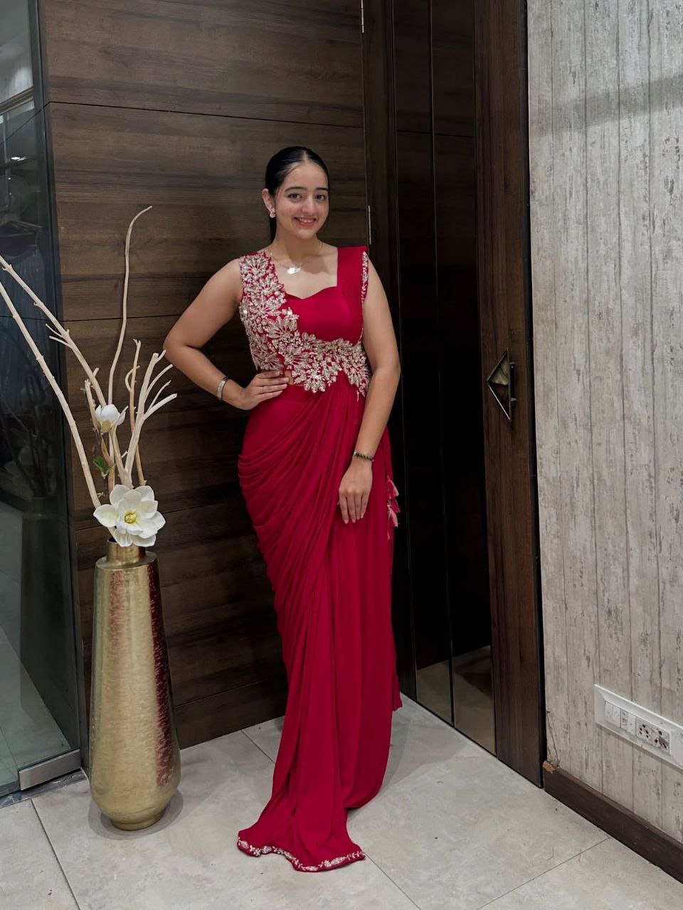 Pink Trending Embroidery Cording Work Ready to Wear Saree