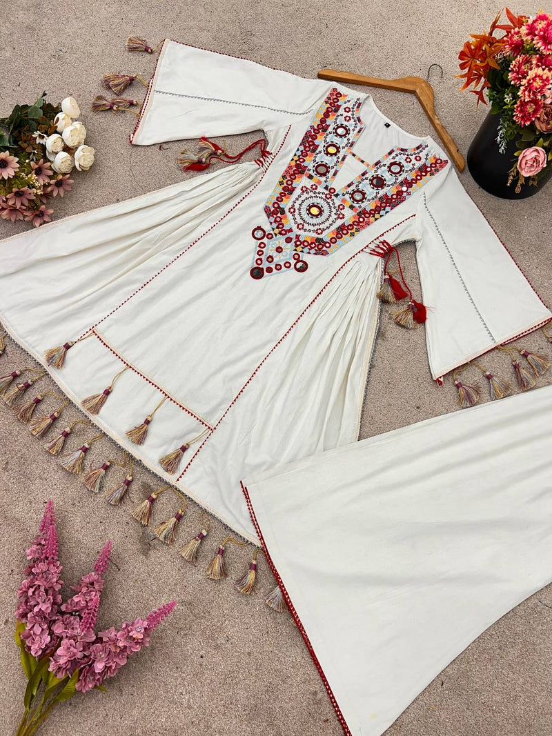 Premium Khadi Cotton Co-ord Set with Embroidery & Mirror Work