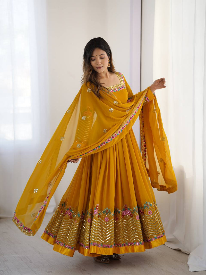 Heavy Georgette Embroidered Party Wear Gown with Dupatta
