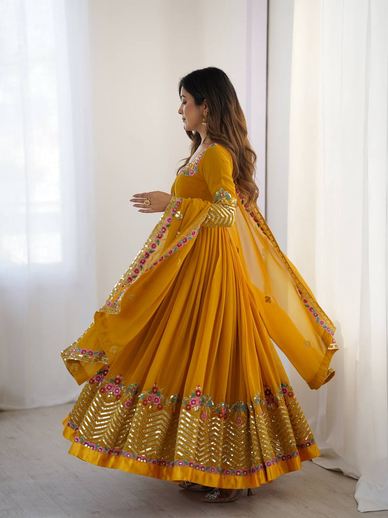 Heavy Georgette Embroidered Party Wear Gown with Dupatta