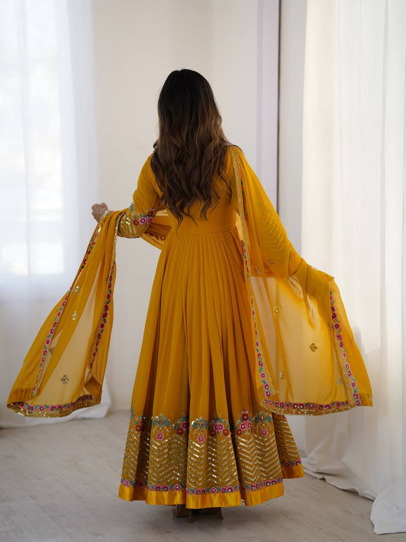 Heavy Georgette Embroidered Party Wear Gown with Dupatta