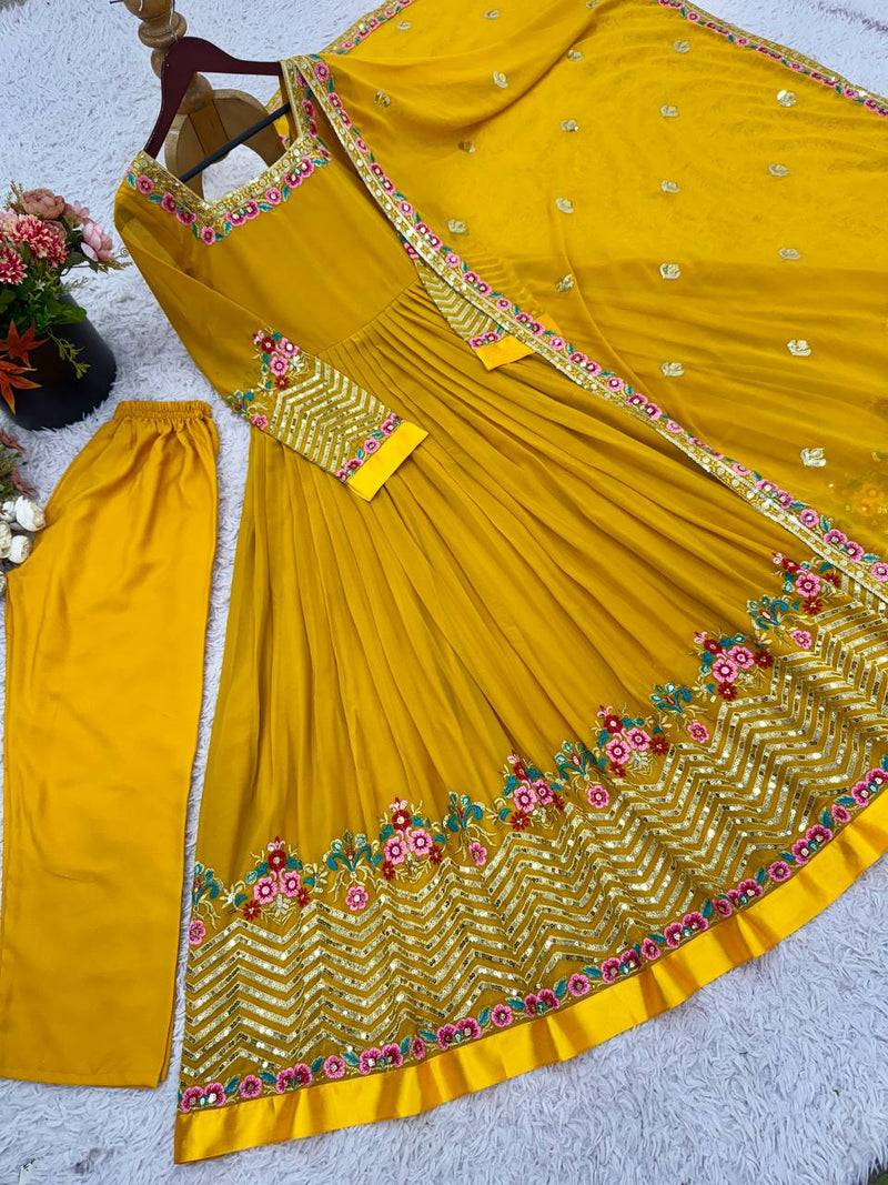 Heavy Georgette Embroidered Party Wear Gown with Dupatta