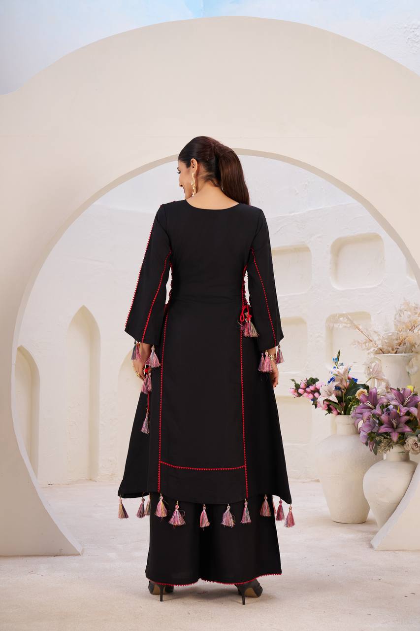 Rakhi Special Designer Cord Set with Palazoo | Premium Rayon with Real Mirror Work & Tassels