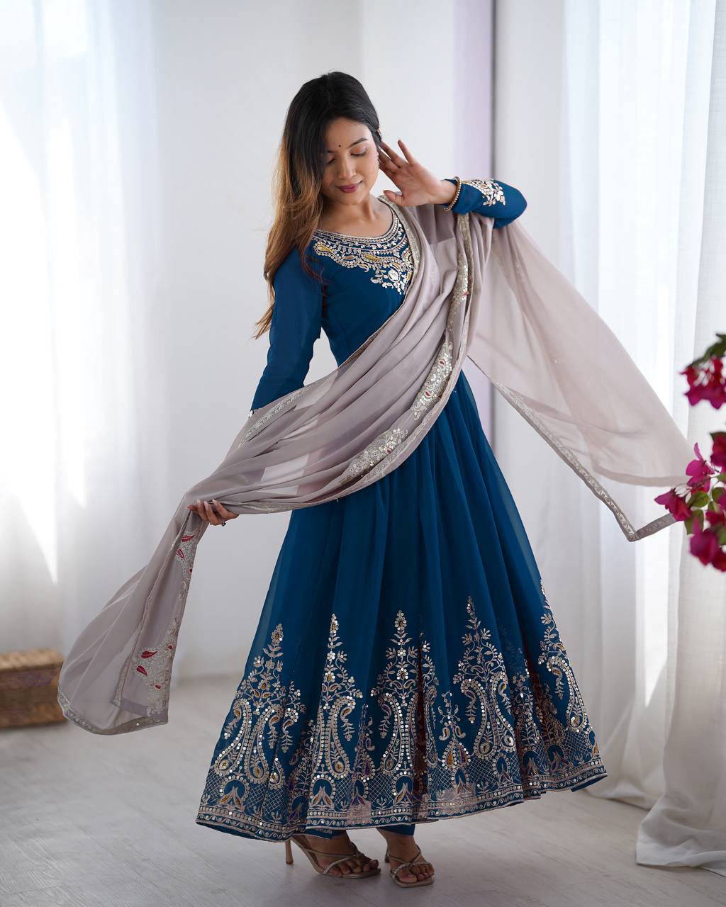 Heavy Designer Party Wear Gown with Dupatta – Multy Thread Embroidery & Sequence Work