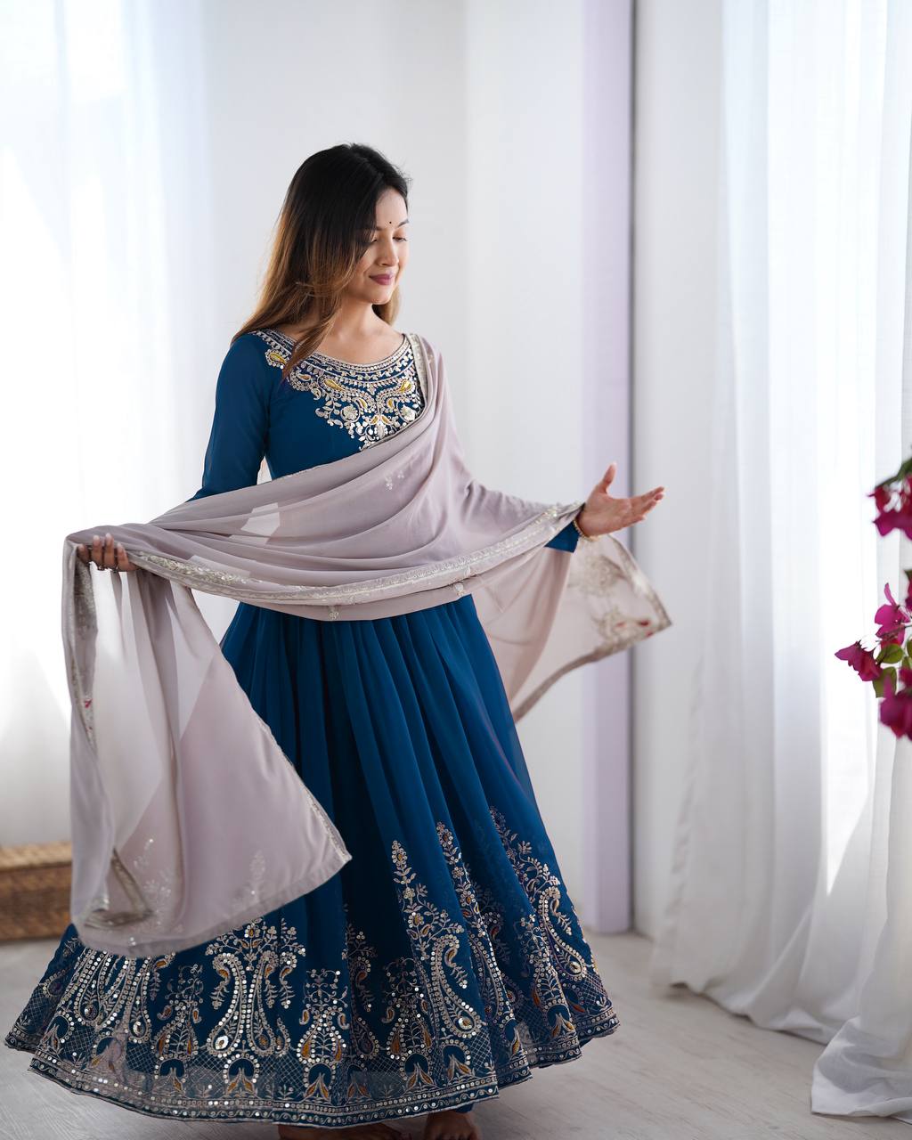 Heavy Designer Party Wear Gown with Dupatta – Multy Thread Embroidery & Sequence Work