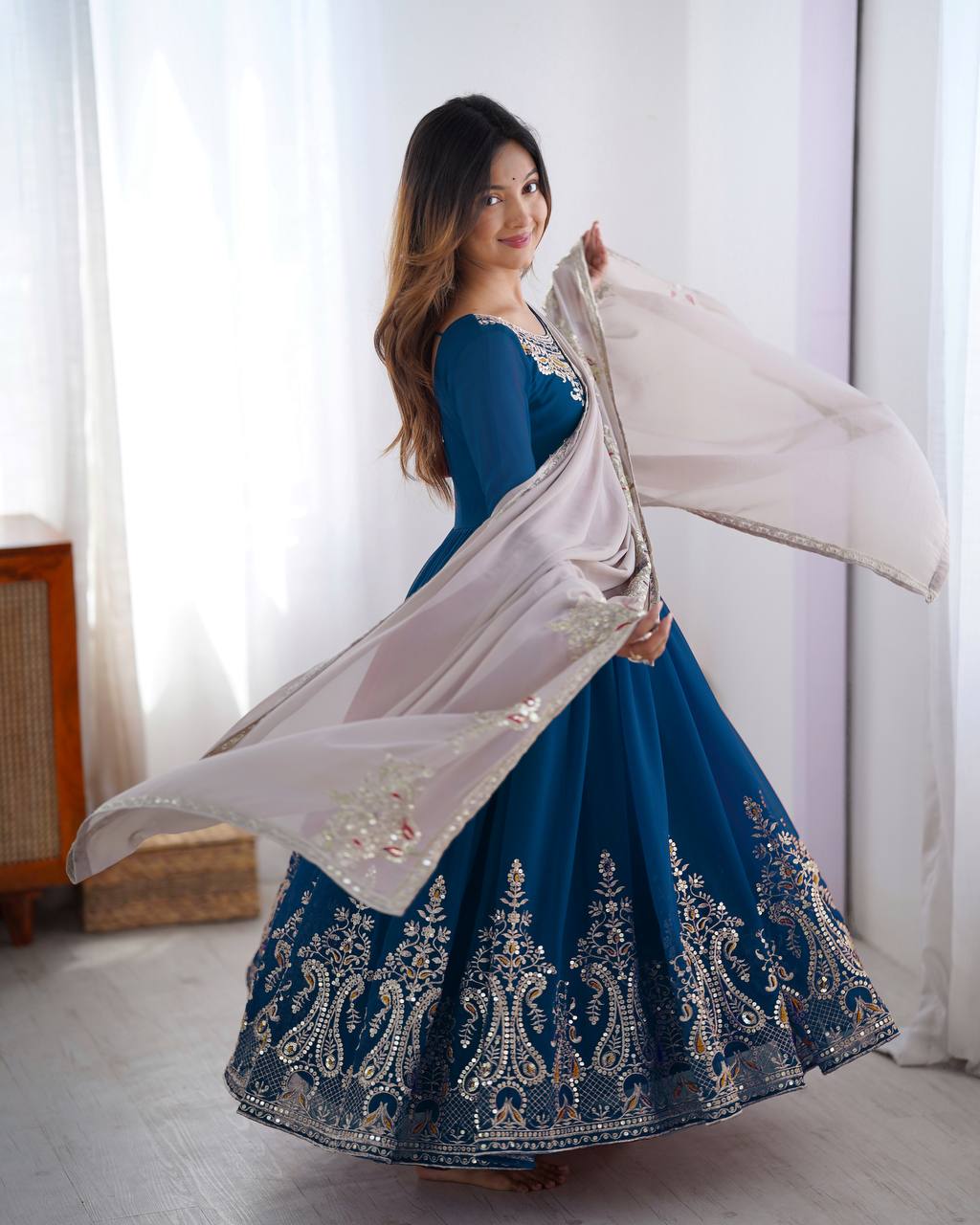 Heavy Designer Party Wear Gown with Dupatta – Multy Thread Embroidery & Sequence Work