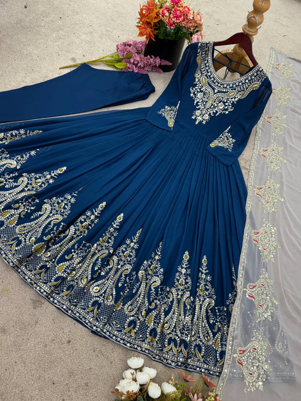 Heavy Designer Party Wear Gown with Dupatta – Multy Thread Embroidery & Sequence Work