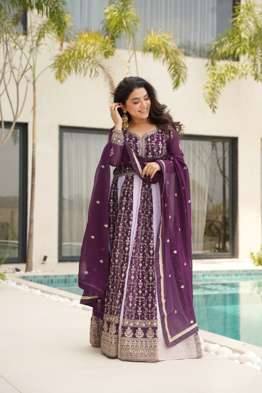 Luxury Zari & Sequins Embroidered Gown with Dupatta