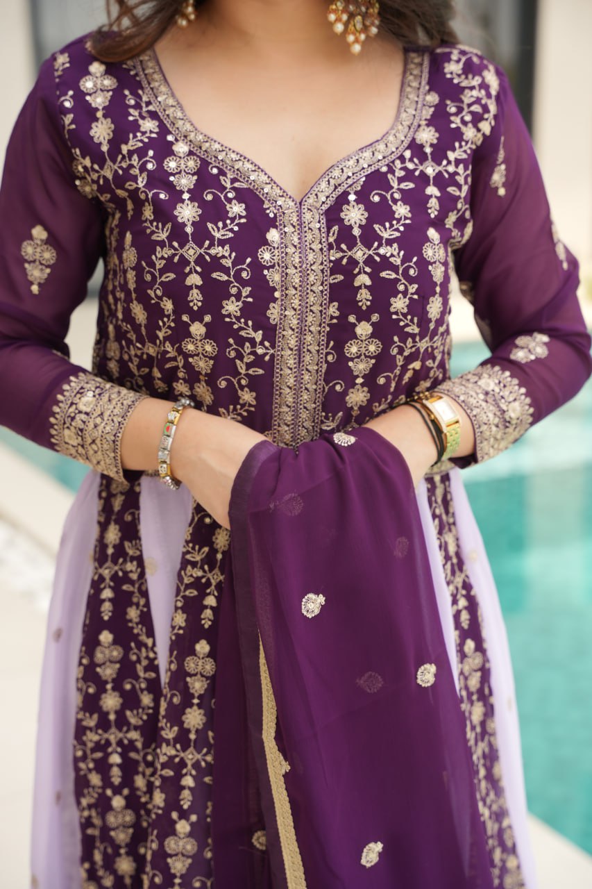 Luxury Zari & Sequins Embroidered Gown with Dupatta