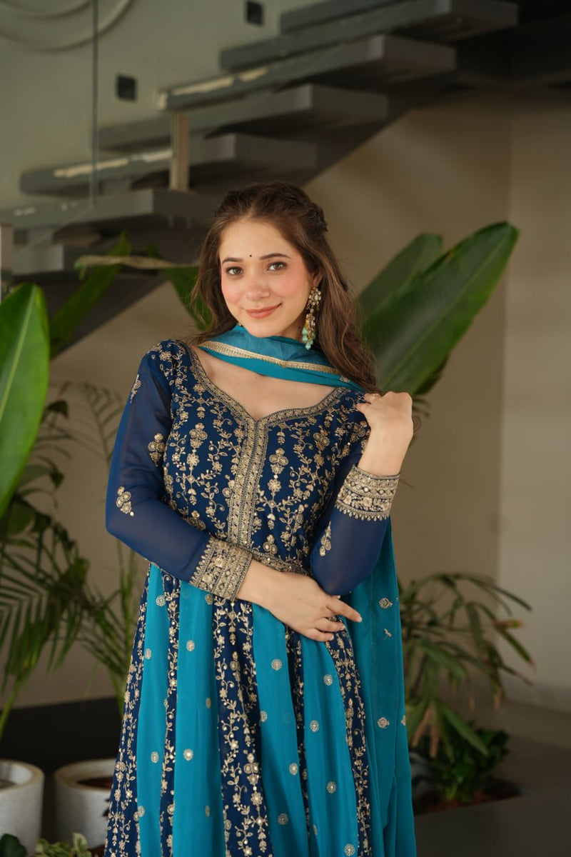 Luxury Zari & Sequins Embroidered Gown with Dupatta
