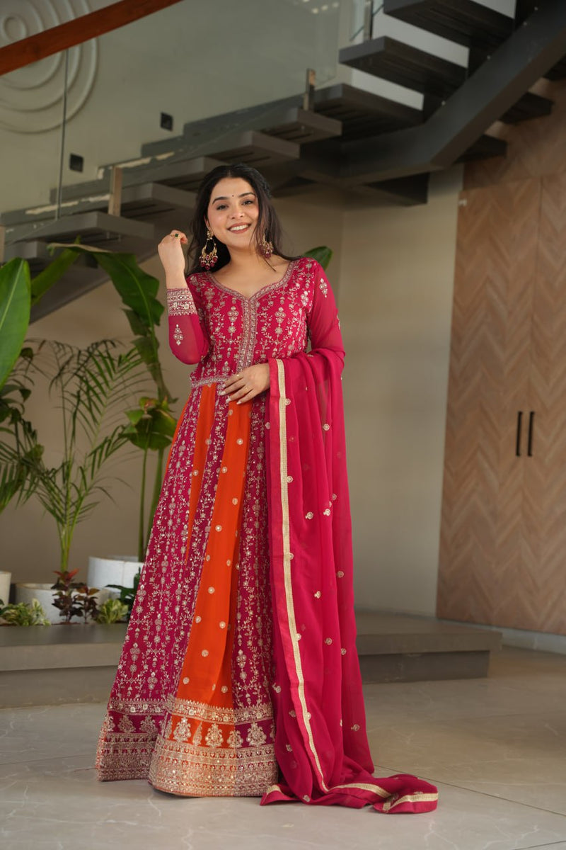 Luxury Zari & Sequins Embroidered Gown with Dupatta