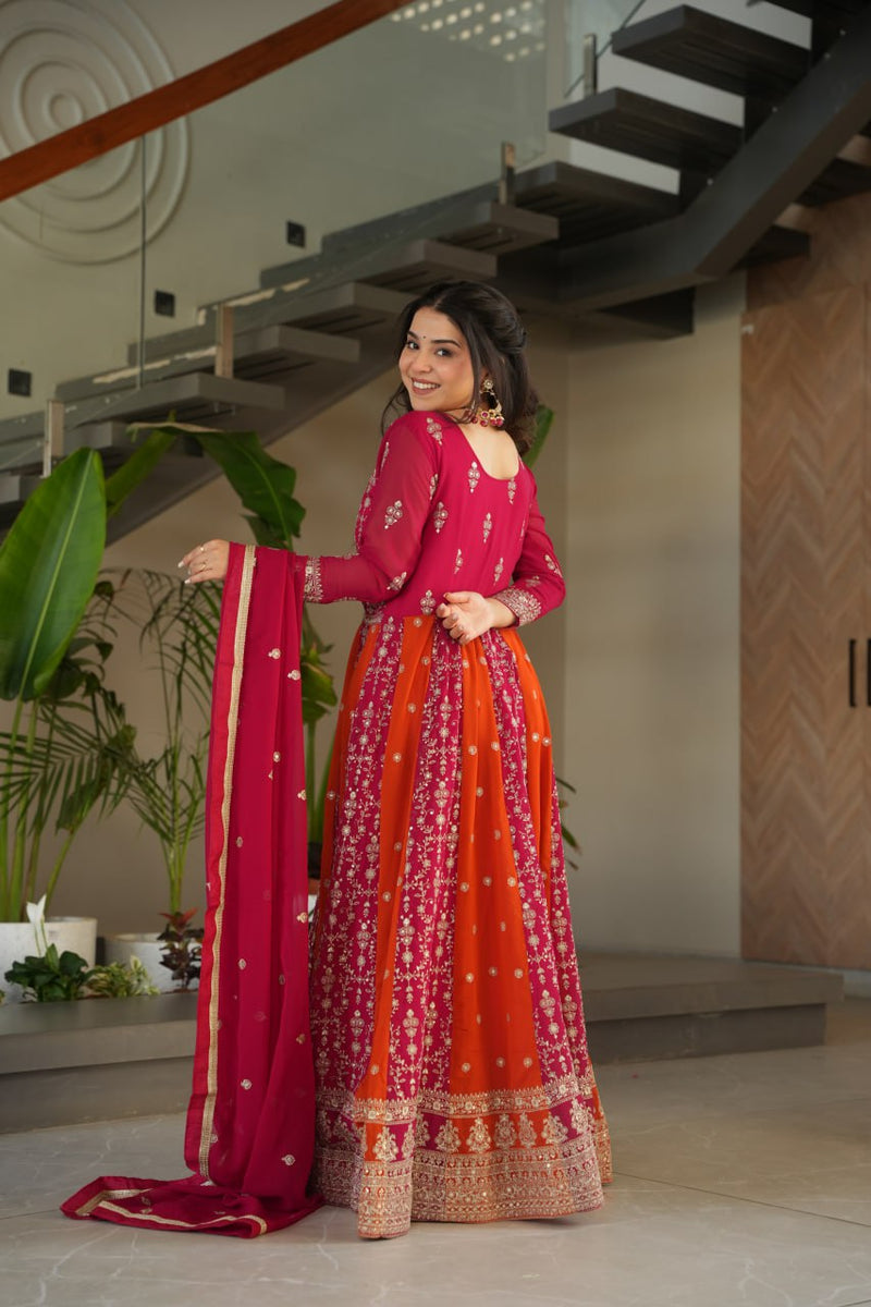 Luxury Zari & Sequins Embroidered Gown with Dupatta