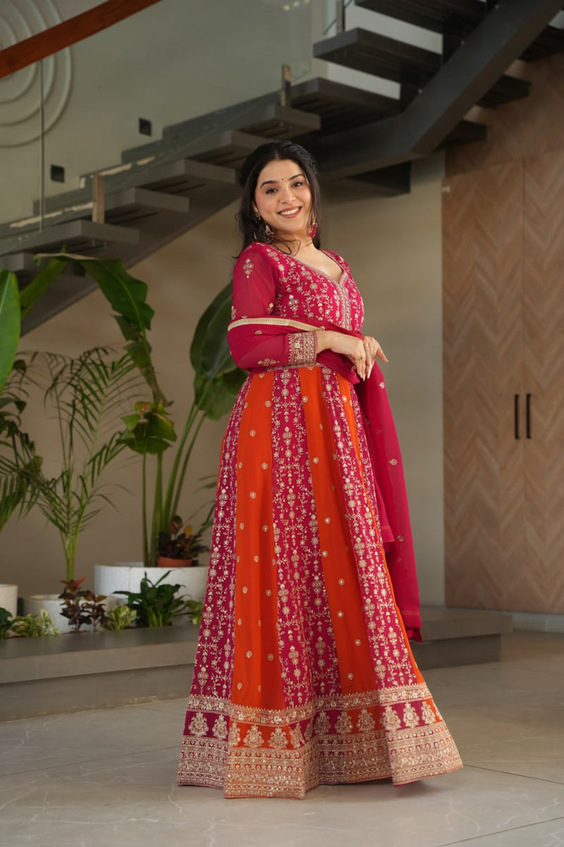 Luxury Zari & Sequins Embroidered Gown with Dupatta