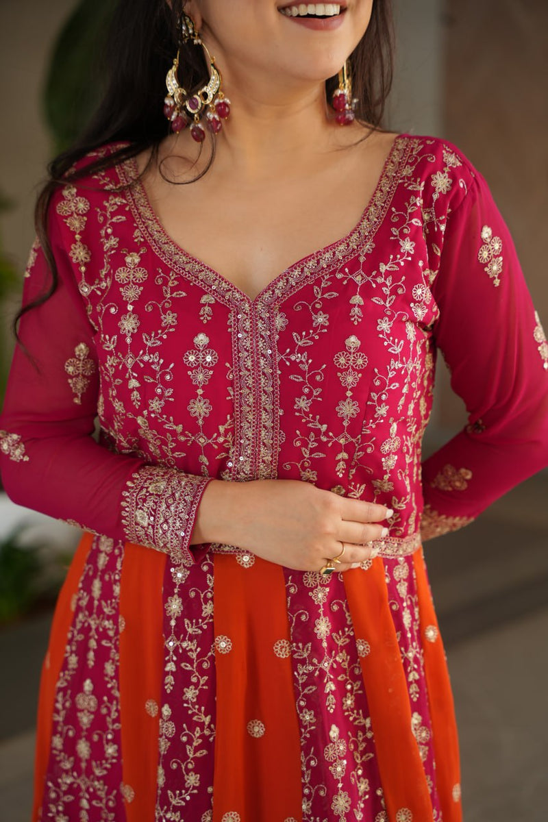 Luxury Zari & Sequins Embroidered Gown with Dupatta