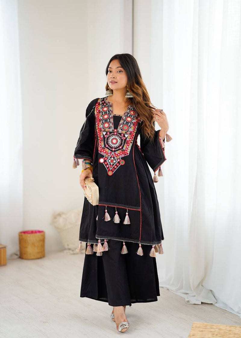 Premium Khadi Cotton Co-ord Set with Embroidery & Mirror Work
