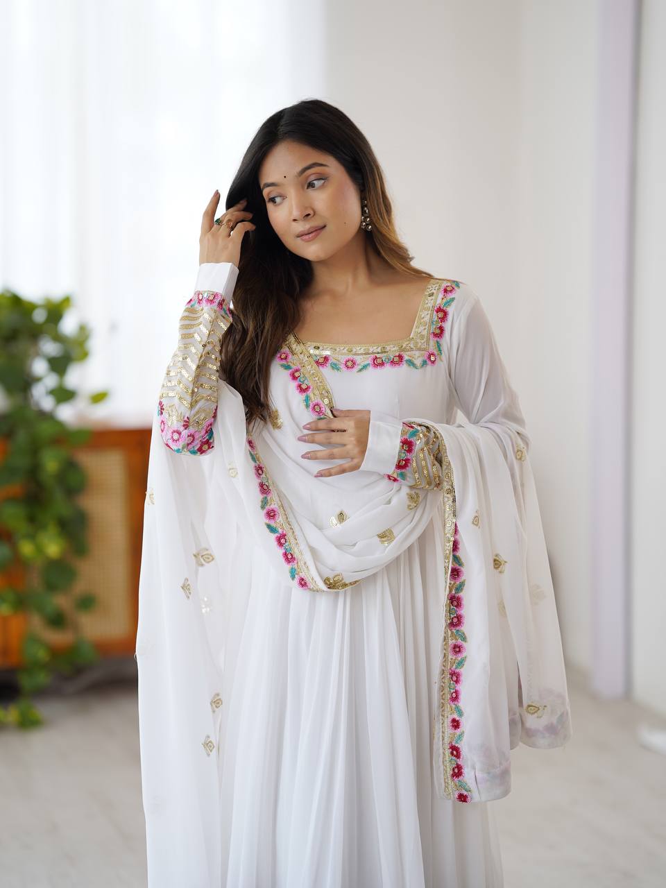 Heavy Georgette Embroidered Party Wear Gown with Dupatta